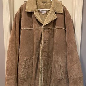 Wilson’s Leather medium length brown suede jacket.